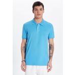 Tudors Erkek Slim Fit Dar Kesim %100 Pamuk Mavi Polo Yaka Tişört