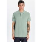 Tudors Erkek Slim Fit Dar Kesim %100 Pamuk Yeşil Polo Yaka Tişört - 2XL