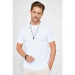 Tudors Erkek Slim Fit Dar Kesim %100 Pamuk Yumuşak Dokulu Desenli Beyaz Bisiklet Yaka T-Shirt - 2XL