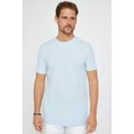 Tudors Erkek Slim Fit Dar Kesim %100 Pamuk Yumuşak Dokulu Desenli Mavi Bisiklet Yaka T-Shirt - XL