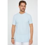 Tudors Erkek Slim Fit Dar Kesim %100 Pamuk Yumuşak Dokulu Desenli Mavi Bisiklet Yaka Tişört