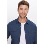 Tudors Erkek Slim Fit Dar Kesim Çift Cepli Denim Kot Lacivert Gömlek