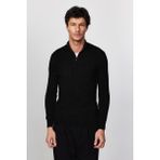Tudors Erkek Slim Fit Dar Kesim Dik Yaka Fermuarlı Siyah Kazak Günlük Kullanım İçin