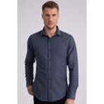 Tudors Erkek Slim Fit Dar Kesim Düz Desenli Pamuklu Kolay Ütü Lacivert Gömlek