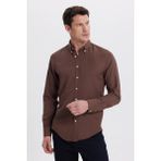 Tudors Erkek Slim Fit Dar Kesim Düz Oxford Armalı Yaka Düğmeli kahverengi Spor Gömlek - XL