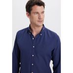 Tudors Erkek Slim Fit Dar Kesim Düz Oxford Armalı Yaka Düğmeli lacivert Spor Gömlek