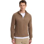 Tudors Erkek Slim Fit Dar Kesim Fermuarlı Koyu Vizon Dik Yaka Triko Kazak - 2XL