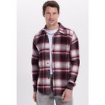 Tudors Erkek Slim Fit Dar Kesim Kareli Kışlık Oduncu Gömlek - Bordo - Ekru