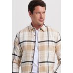 Tudors Erkek Slim Fit Dar Kesim Kareli Kışlık Oduncu Gömlek - Ekru