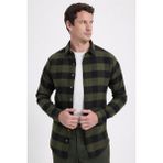 Tudors Erkek Slim Fit Dar Kesim Kareli Kışlık Oduncu Gömlek - Haki