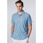Tudors Erkek Slim Fit Dar Kesim Kısa Kollu Nefes Alan Örme Doku Armür Desenli Yazlık Mavi Gömlek