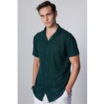 Tudors Erkek Slim Fit Dar Kesim Kısa Kollu Örme Kumaş Yeşil Apaş Yaka Gömlek