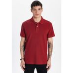 Tudors Erkek Slim Fit Dar Kesim Pamuk Bordo Polo Yaka Tişört