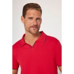 Tudors Erkek Slim Fit Dar Kesim Pamuk Düz Pike Düğmesiz Kırmızı Polo Yaka Tişört