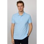 Tudors Erkek Slim Fit Dar Kesim Pamuk Düz Pike Mavi Polo Yaka Tişört - 2XL