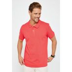 Tudors Erkek Slim Fit Dar Kesim Pamuk Düz Pike Nar Renk Polo Yaka Tişört - Kırmızı
