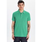 Tudors Erkek Slim Fit Dar Kesim Pamuk Yeşil Polo Yaka Tişört - XL