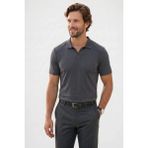 Tudors Erkek Slim Fit Dar Kesim Pamuklu Kısa Kollu Çizgili Antrasit Polo V Yaka Tişört