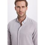 Tudors Erkek Slim Fit Dar Kesim Pamuklu Kolay Ütü Gri Düğmeli Yaka Gömlek - XL