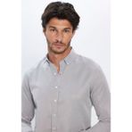 Tudors Erkek Slim Fit Dar Kesim Pamuklu Kolay Ütü Gri Düğmeli Yaka Gömlek