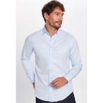 Tudors Erkek Slim Fit Dar Kesim Pamuklu Kolay Ütü Mavi Düğmeli Yaka Gömlek