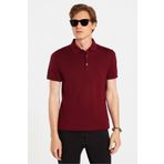 Tudors Erkek Slim Fit Dar Kesim Pamuklu Örme Triko Bordo Polo Yaka Tişört