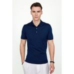 Tudors Erkek Slim Fit Dar Kesim Pamuklu Örme Triko Lacivert Polo Yaka Tişört