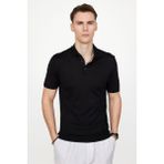 Tudors Erkek Slim Fit Dar Kesim Pamuklu Örme Triko Siyah Polo Yaka Tişört - 2XL
