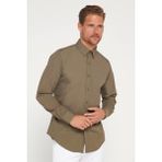 Tudors Erkek Slim Fit Dar Kesim Pamuklu Terry Cotton Kumaş Kolay Ütü Haki Gömlek