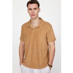 Tudors Erkek Slim Fit Dar Kesim Pamuklu Terrycloth Havlu Kumaş Bej Polo Yaka Tişört