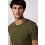 Tudors Erkek Slim Fit Dar Kesim Pamuklu Yumuşak Doku Likralı Esnek Kumaş Basic Haki Bisiklet Yaka Tişört