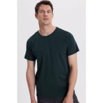 Tudors Erkek Slim Fit Dar Kesim Pamuklu Yumuşak Doku Likralı Esnek Kumaş Basic Koyu Yeşil Bisiklet Yaka Tişört - XL