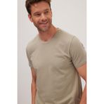 Tudors Erkek Slim Fit Dar Kesim Pamuklu Yumuşak Doku Likralı Esnek Kumaş Haki Bisiklet Yaka Tişört - XL