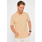 Tudors Erkek Slim Fit Dar Kesim Pamuklu Yumuşak Doku Nefes Alan Kumaş Kıvrılmaz Yaka Bej Polo Yaka Tişört