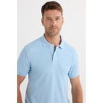 Tudors Erkek Slim Fit Dar Kesim Pamuklu Yumuşak Doku Nefes Alan Kumaş Kıvrılmaz Yaka Mavi Polo Yaka Tişört - XL