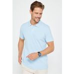 Tudors Erkek Slim Fit Dar Kesim Pamuklu Yumuşak Doku Nefes Alan Kumaş Kıvrılmaz Yaka Mavi Polo Yaka Tişört