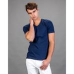 Tudors Erkek Slim Fit Dar Kesim Pamuklu Yumuşak Dokulu Likralı Esnek Kumaş Düz Basic Indigo V Yaka Tişört