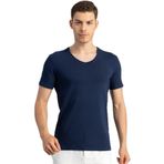 Tudors Erkek Slim Fit Dar Kesim Pamuklu Yumuşak Dokulu Likralı Esnek Kumaş Düz Basic Indigo V Yaka Tişört,Lacivert1 Xs