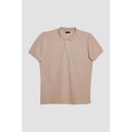 Tudors Erkek Slim Fit Dar Kesim Pamuklu Yumuşak Dokulu Serin Tutan Kumaş Düz Pike Taş Renk Polo Yaka Tişört-31630-taş Taş