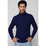Tudors Erkek Slim Fit Dar Kesim Tam Balıkçı Yaka Desenli Sax Mavi Triko Triko Kazak - Saks Mavi