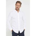 Tudors Erkek Slim Fit Dar Kesim Uzun Kollu %100 Pamuk Keten Doku Apoletli Beyaz Gömlek-26931 Beyaz