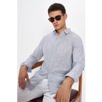 Tudors Erkek Slim Fit Dar Kesim Uzun Kollu %100 Pamuk Keten Doku Apoletli Gri Gömlek