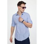 Tudors Erkek Slim Fit Dar Kesim Uzun Kollu %100 Pamuk Keten Doku Apoletli Sax Mavi Gömlek - Saks