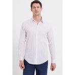 Tudors Erkek Slim Fit Dar Kesim Uzun Kollu %100 Pamuk Keten Doku Çizgili Gömlek - Beyaz - XL