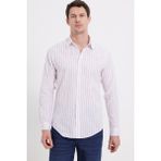 Tudors Erkek Slim Fit Dar Kesim Uzun Kollu %100 Pamuk Keten Doku Çizgili Gömlek - Beyaz