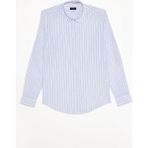 Tudors Erkek Slim Fit Dar Kesim Uzun Kollu %100 Pamuk Keten Doku Çizgili Gömlek - Mavi - 2XL