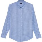 Tudors Erkek Slim Fit Dar Kesim Uzun Kollu %100 Pamuk Keten Doku Çizgili Gömlek - Mavi1 - 2XL