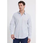 Tudors Erkek Slim Fit Dar Kesim Uzun Kollu %100 Pamuk Keten Doku Çizgili Gömlek - Mint - XL