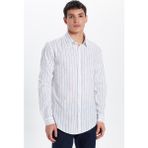 Tudors Erkek Slim Fit Dar Kesim Uzun Kollu %100 Pamuk Keten Doku Çizgili Gömlek - Multicolor - XL