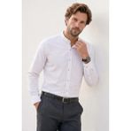 Tudors Erkek Slim Fit Dar Kesim Uzun Kollu %100 Pamuk Keten Doku Çizgili Hakim Yaka Gömlek - Bej